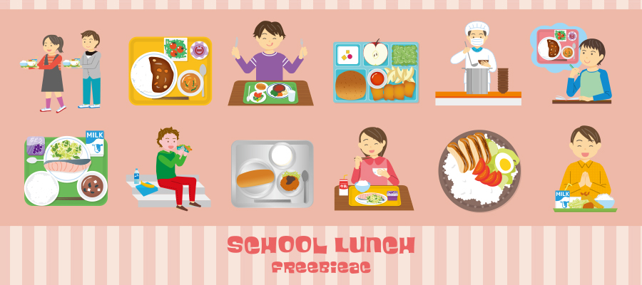 Minh họa bữa ăn trưa ở trường