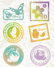 春季郵票風格的插圖