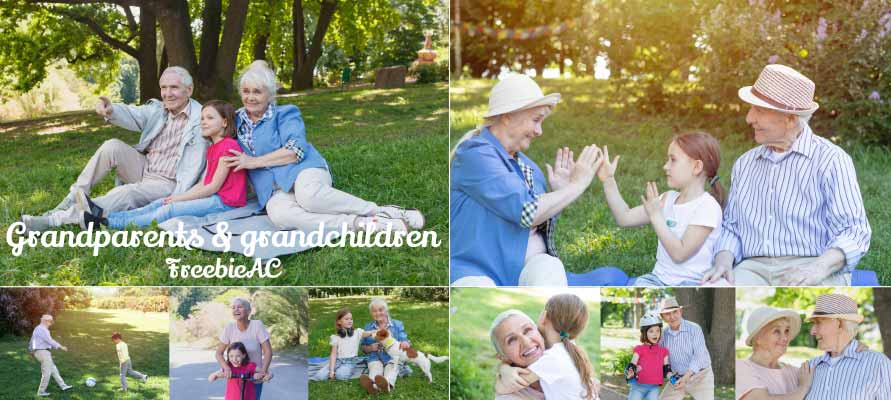 Outdoor photos of grandparents and grandchildren