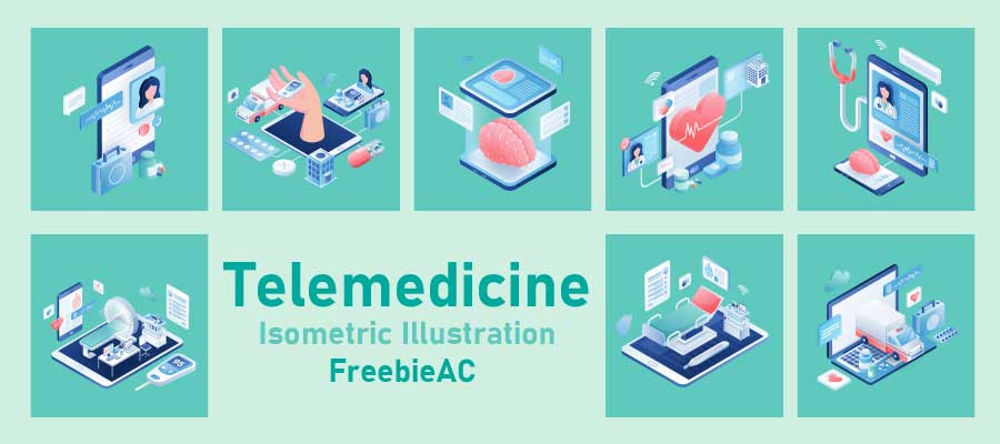 Isometric illustration collection of telemedicine services