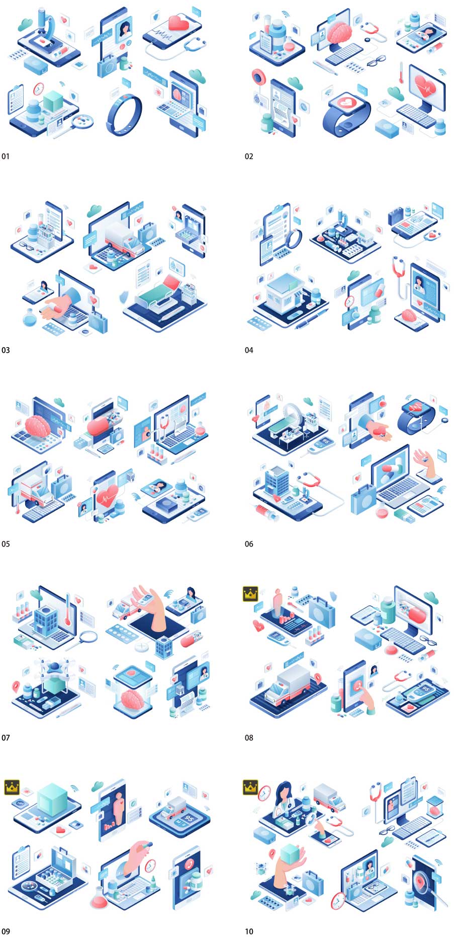 Bộ sưu tập minh họa Isometric của các dịch vụ y tế từ xa